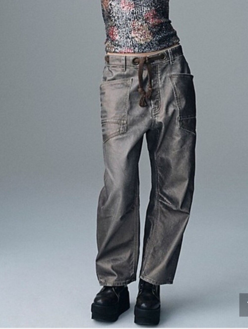 NWOT Free People Moxie Metallic Low-Slung Barrel Jeans